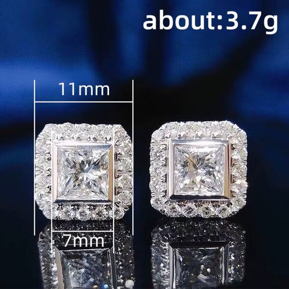 NEW 18k White Gold Princess Cut Diamond Earrings - Picture 6 of 6